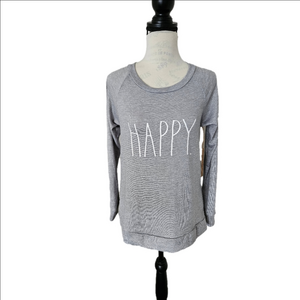 Rae Dunn gray pullover sweatshirt "HAPPY " size medium brand new!